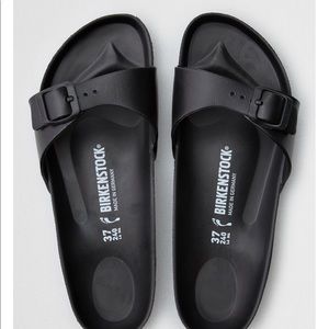 Birkenstock Madrid Black Rubber Buckle Flat Sandal